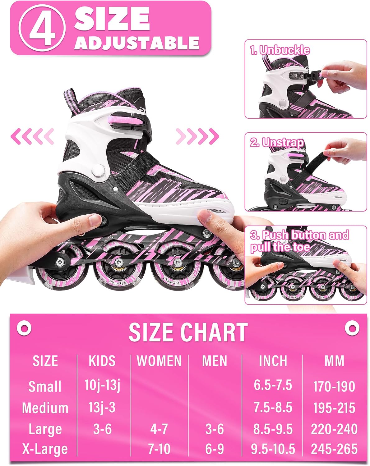 Adjustable Inline Skates for Kids Ages 4-12 – Fun for Kids & Family - Pink / Small-Little Kids(11j-13j US） - image 3