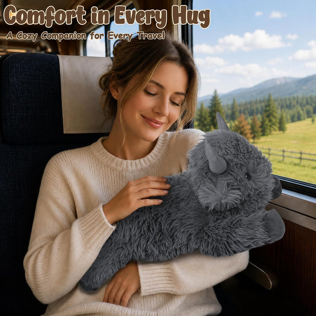 Wepop 5lbs Highland Cow Weighted Stuffed Animals 22in Giant Highland - Highland Cow-greyp - image 3