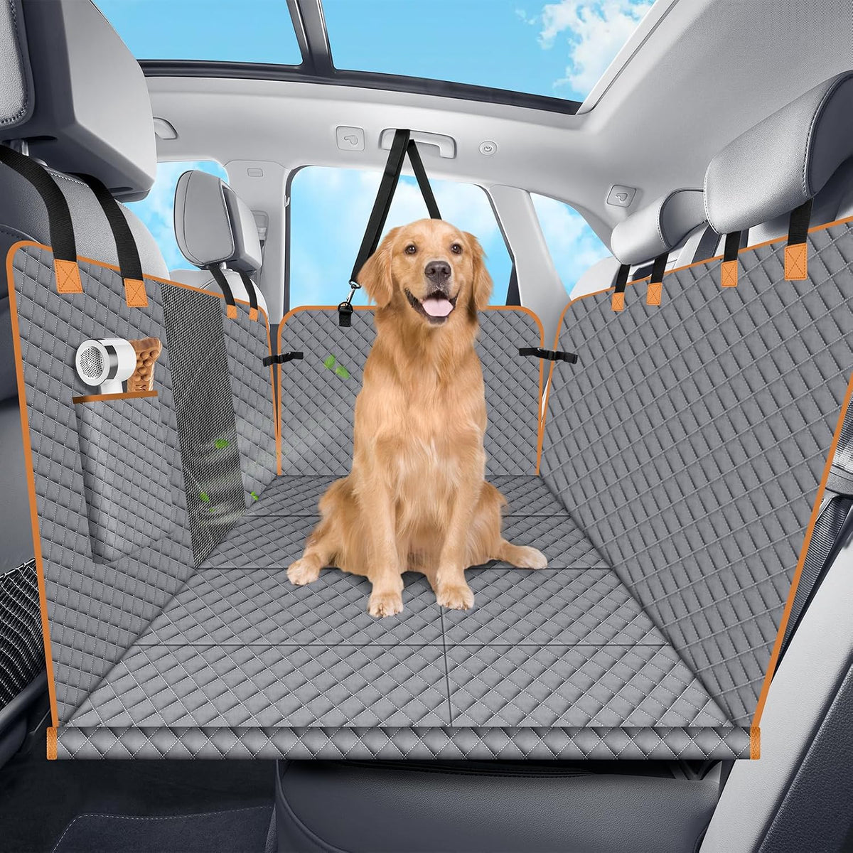 Hard Bottom Dog Car Seat Cover for Back Seat, Holds 420lbs - For Cars/ Mid-Size SUV/ Small Truck / Gray