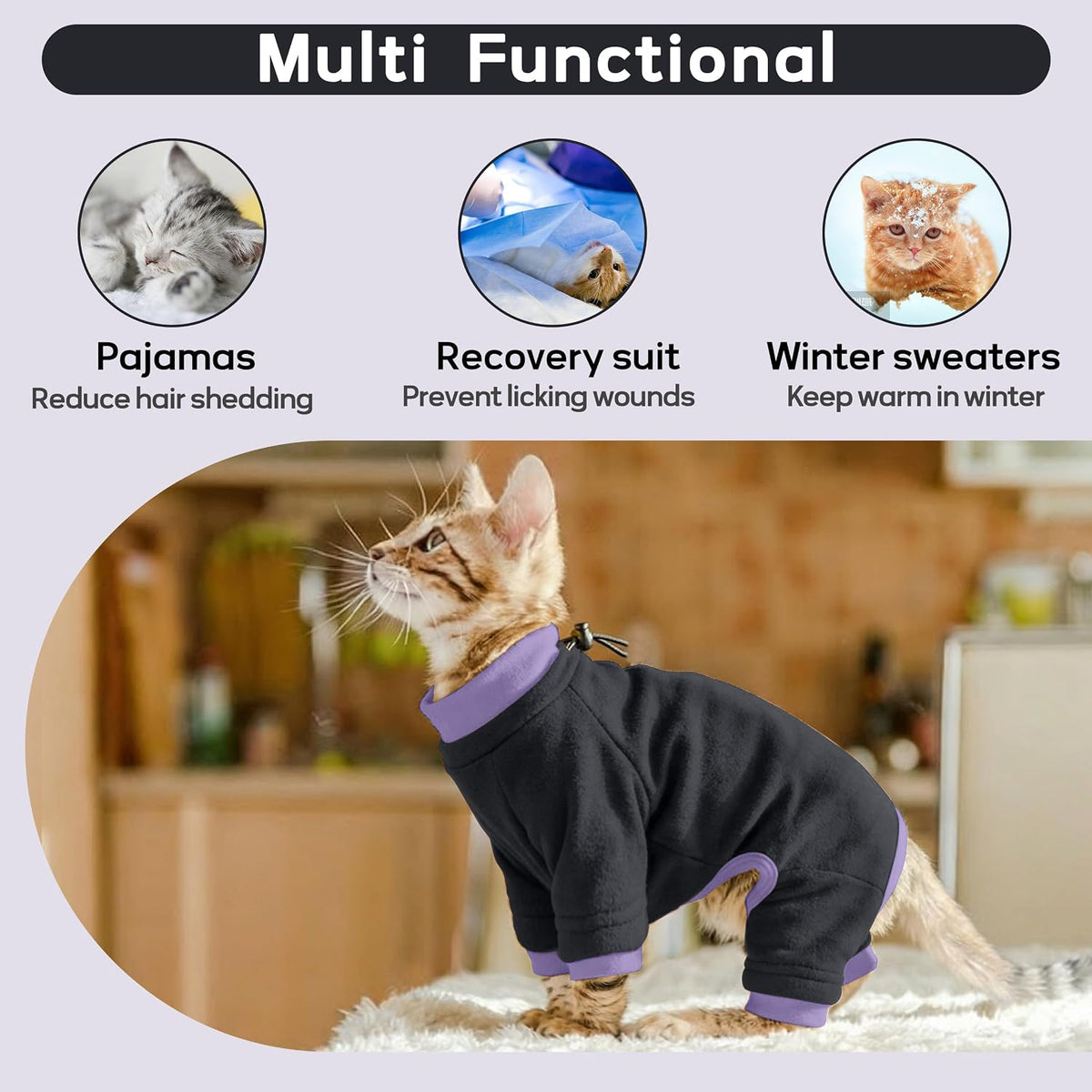 Sticky Hair Cat Clothes, Prevent Loss Pajamas - Medium / Black - image 2