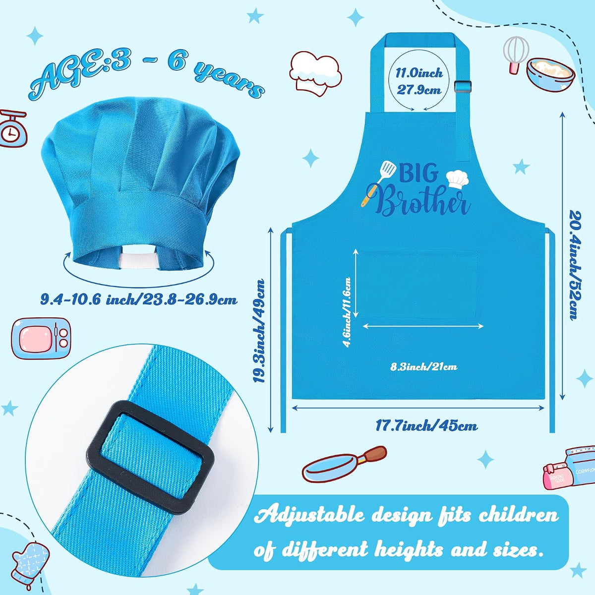 R HORSE Kid Apron and Chef Hat Set - Blue Big Brother - image 2