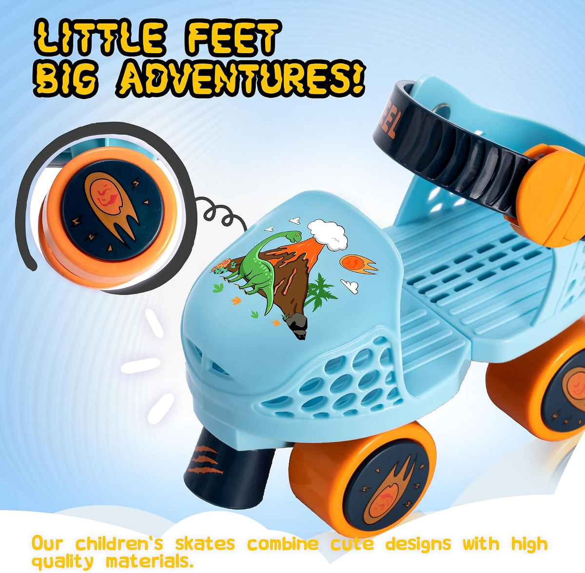 SULIFEEL Kids Adjustable Quad Roller Skates for Girls and Boys – Fun for Kids & Family - Dinosaur Blue - image 3