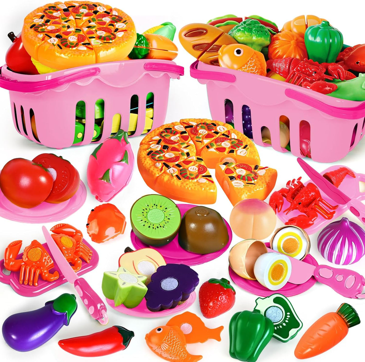 100 Pcs Play Food Set for Kids Kitchen - Pink