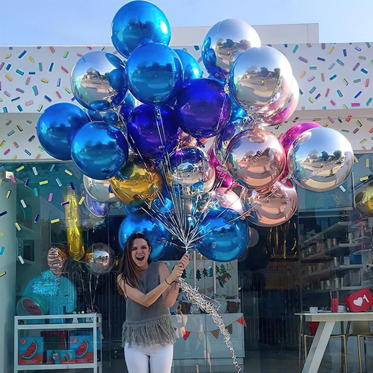 PartyWoo Metallic Silver Foil Balloons 20pcs Large Round Giant 4D - Blue-navy Blue / 6 PCS-22 INCH - image 2
