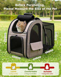 pecute Cat Backpack Expandable - Brown / 12.6"L x 10.2"W x 16.5"H / Mesh Window - image 2