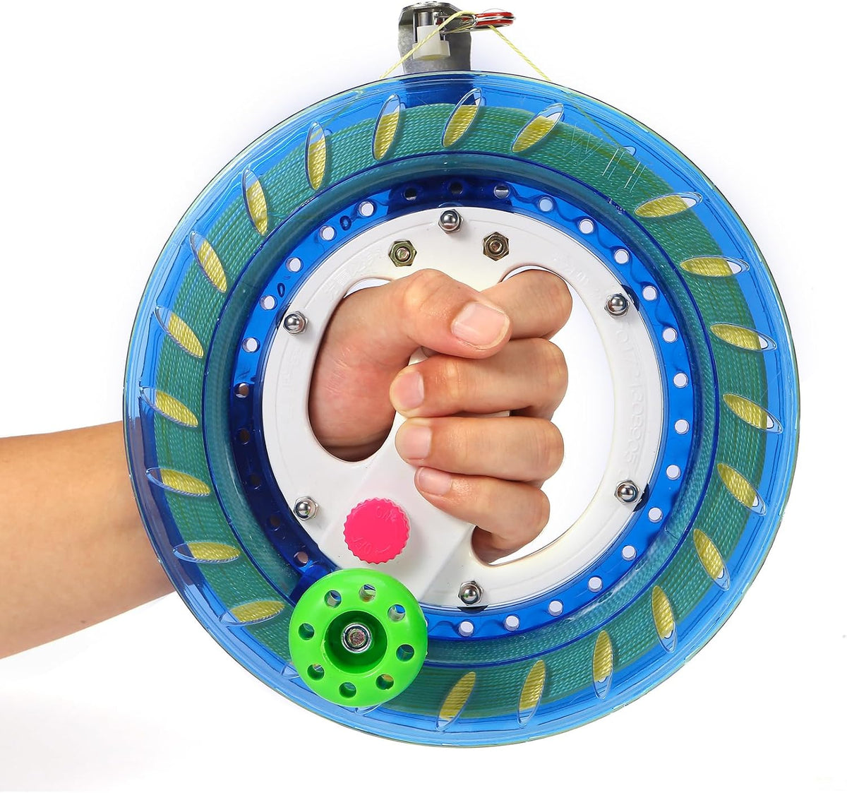 E-TING kite string reel with 1000ft of 3-strand line, 8 inch transparent wheel and safety lock