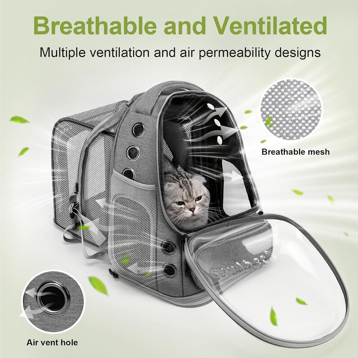 Cat Backpack Carrier, Breathable Cat Carrier Large Space Bubble Pet Backpack for Kitty Small Dog up - Square Expandable- Grey - image 3