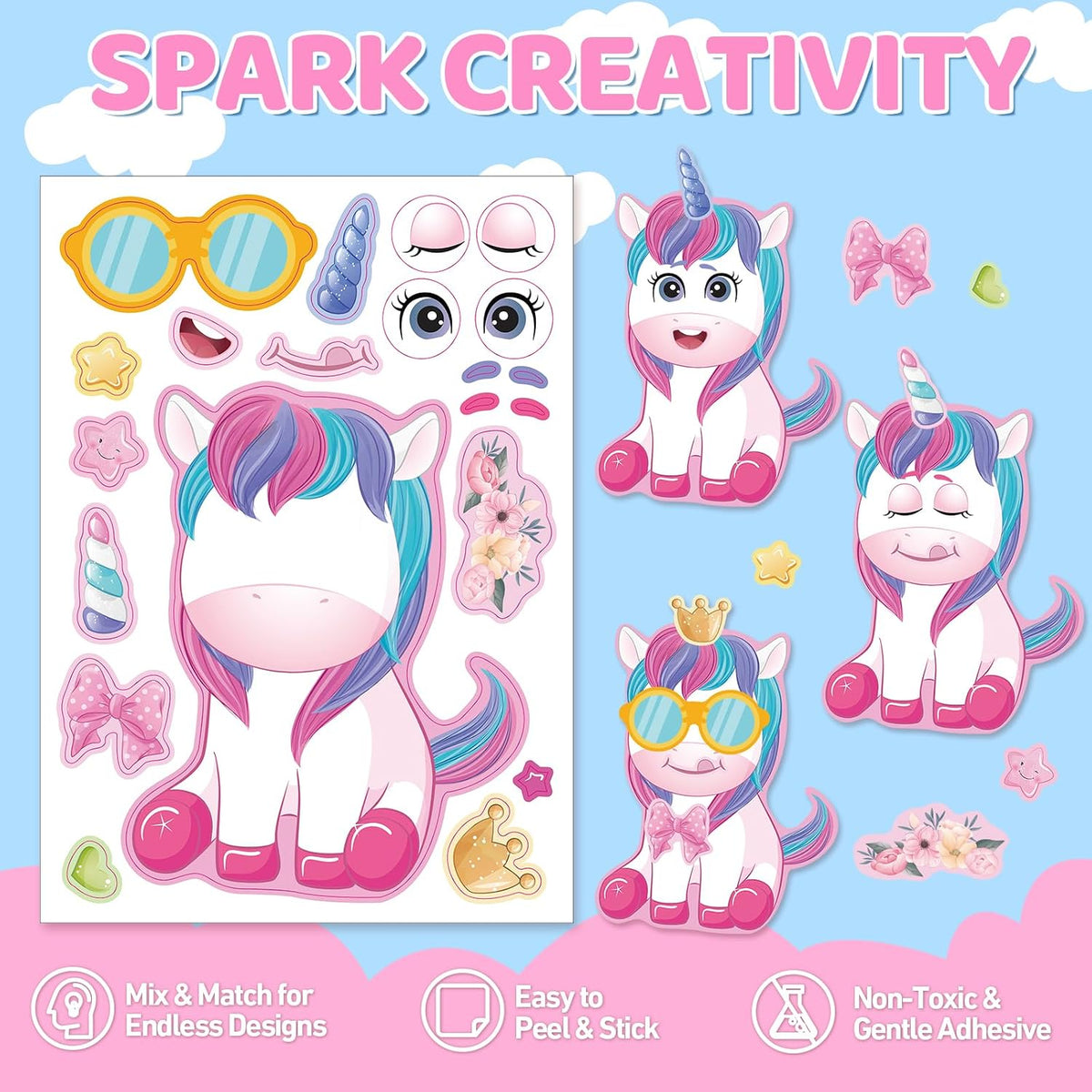 30 Unicorn Make-a-Face Sticker Sheets for Kids – Fun for Kids & Family - Fantasy Unicorn - image 3