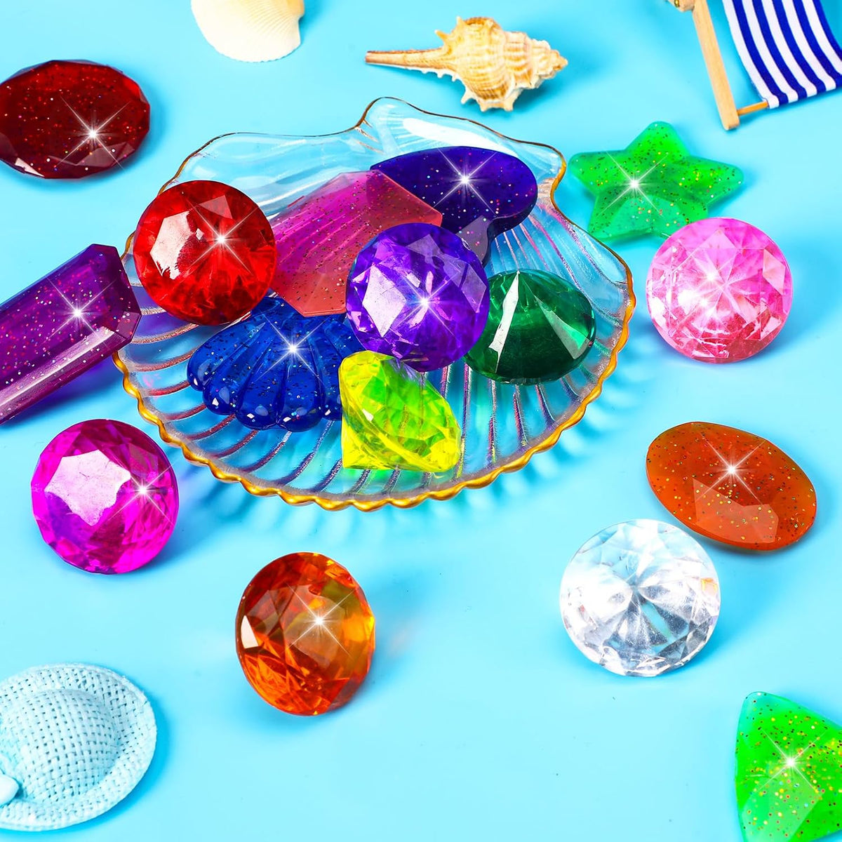 MARFOREVER pool dive gems, 8 diamond and 8 heart shaped acrylic gems with storage bag - view 3