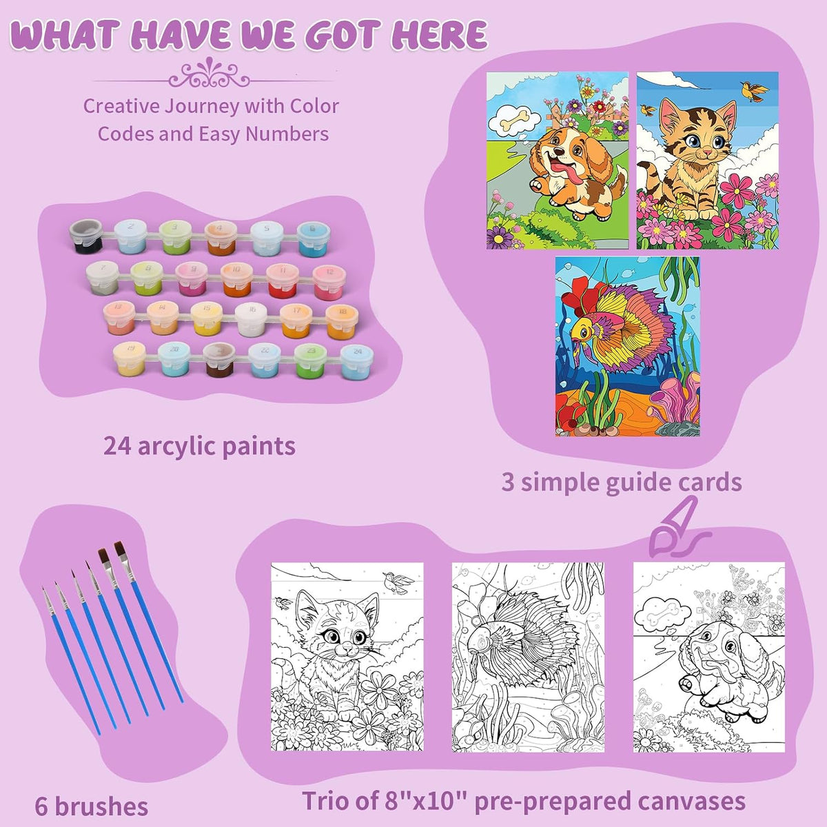 Jovial & Joyful kids paint by number kit with three framed animal canvases and paint pots - view 15