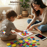 3 Otters wooden pattern blocks set with 150 colorful geometric blocks and pattern cards - view 5