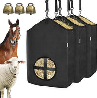 3 PCS Goat Hay Feeder,Hay Bags for Horses,Goats,Donkeys with Reinforced Oxford Fabric and High Strength Metal Clasp,Horse Feeding Supplies with Adjustable Strap for Easy Hanging (3Black)