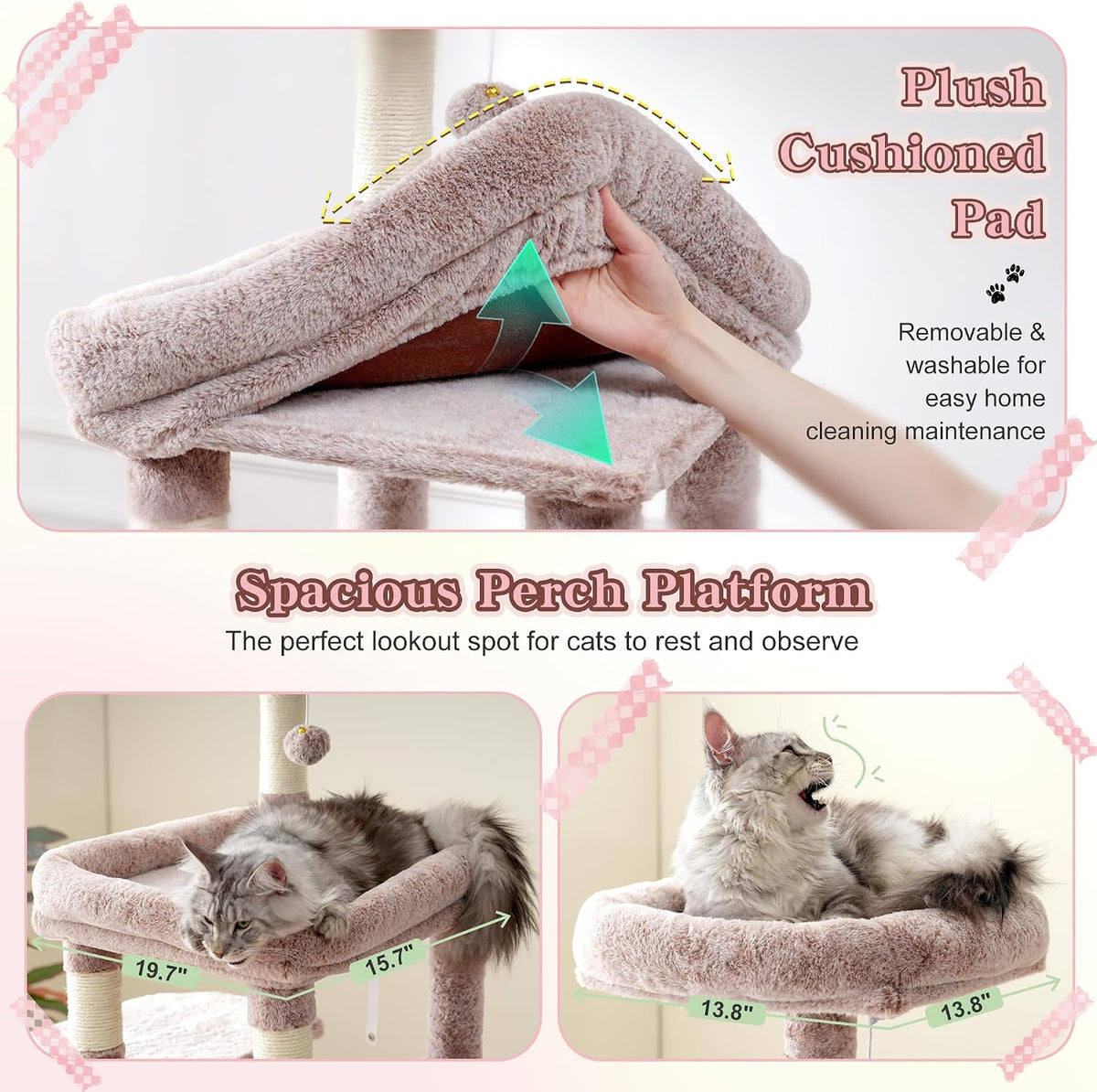 Heybly Heavy Duty Cat Tree with Large Base for Large Indoor Cats - Rosy Brown / XL - image 4