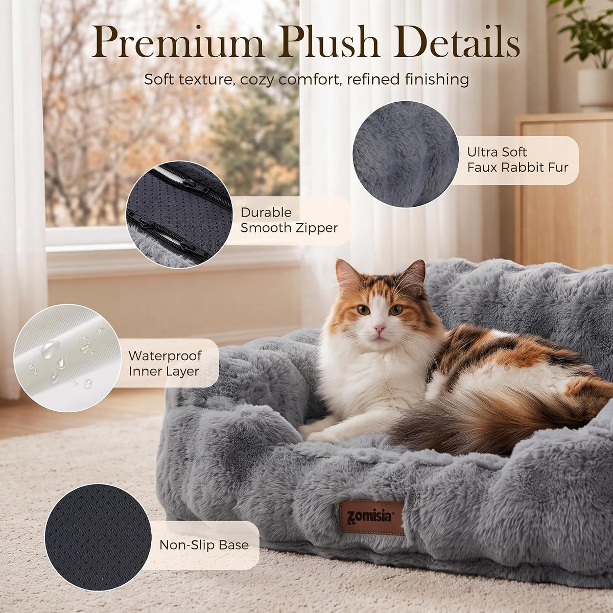 Orthopedic Cat Couch Bed for Indoor Cats - 24.0"L x 18.0"W x 10"Th / Grey - image 4