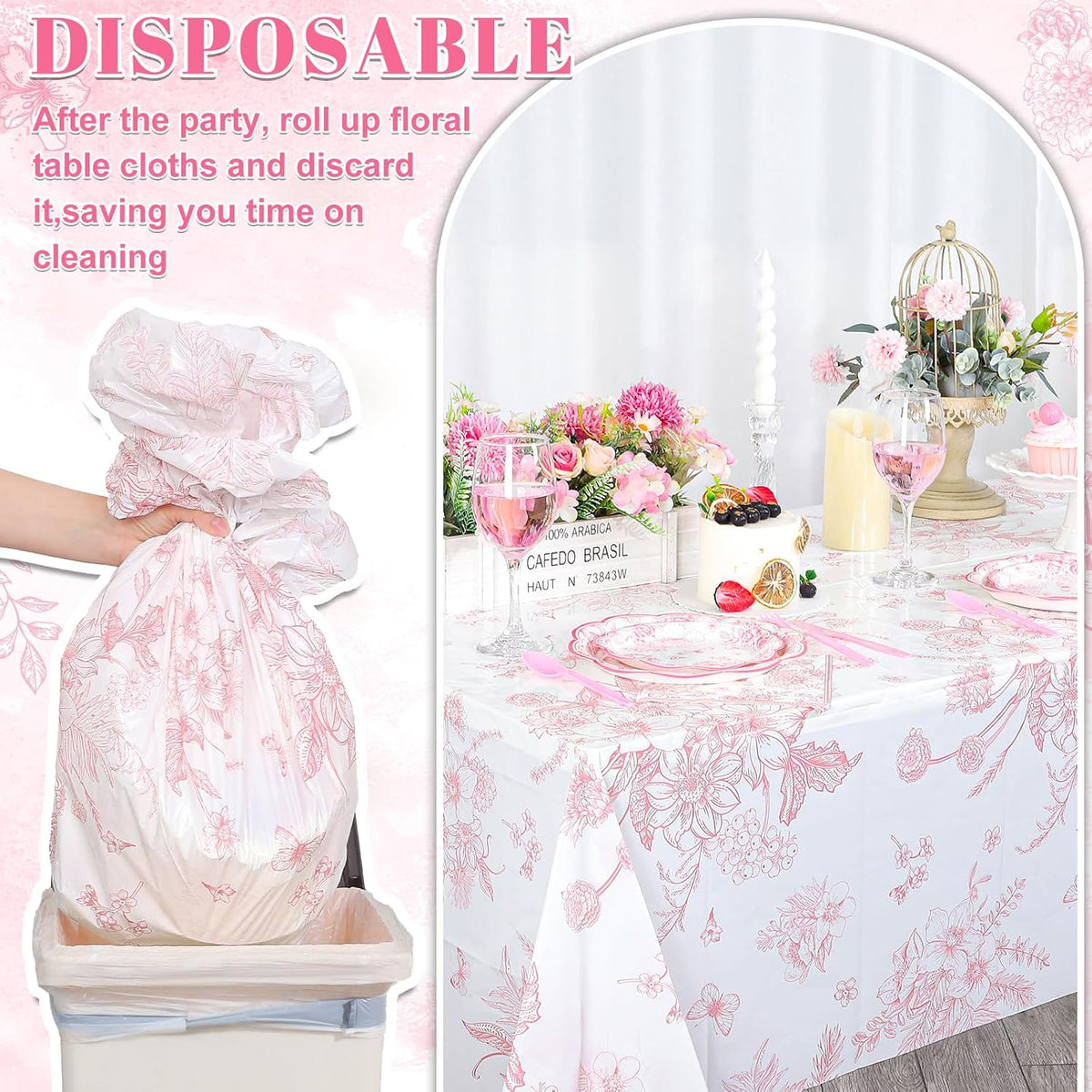 3 Pack Plastic Birthday Tablecloth - Pink Floral - image 4