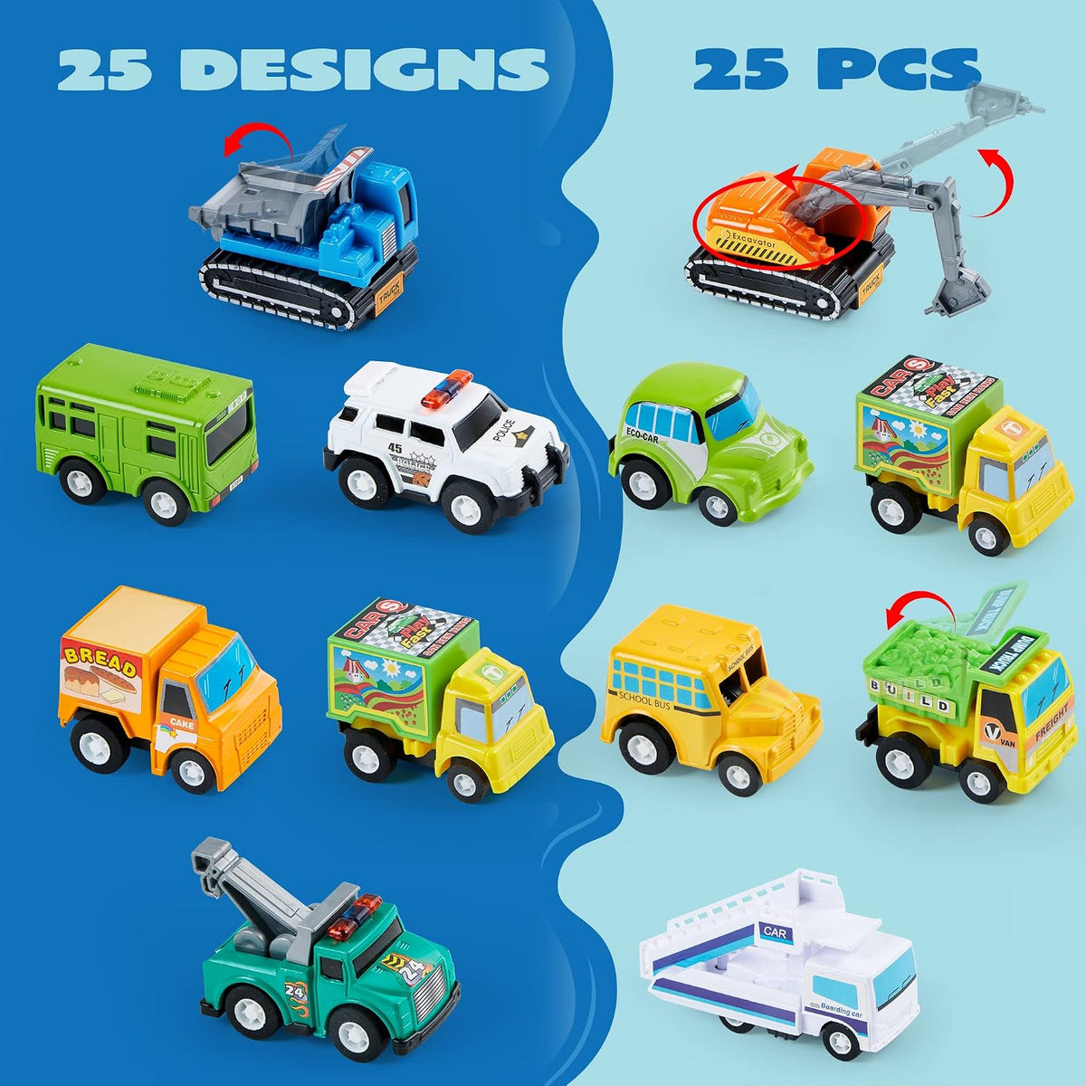 JOYIN 18 Pcs Pull Back City Cars and Trucks Toy Vehicles Set - Jumbo Cars Set - image 2