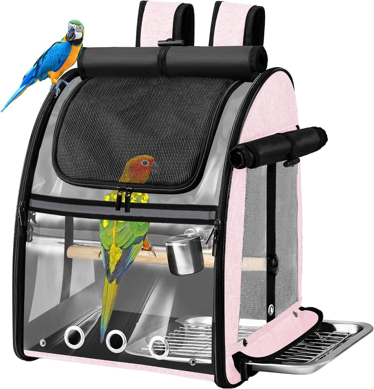 Bird Carrier Bag with Indestructible Stainless Steel Mesh - Pink