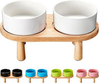 Ceramic Elevated Dog Bowls, Pet Food and Water Bowl Set for Large Dogs, 7.5 Cups Dog Bowls Raised with Wood Stand, 61OZ, White