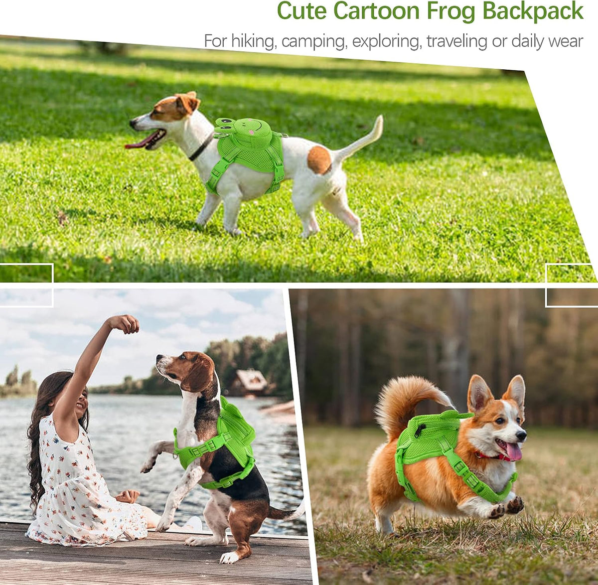 Dog Backpack Harness, No-Pull Dog Backpack with D-Ring, Frog, M - Green Frog / Large - image 3