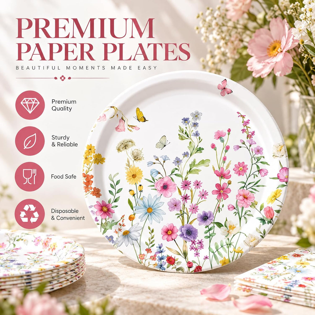 40 Pcs Basketball Plates and Napkins Set - Wildflower - image 2