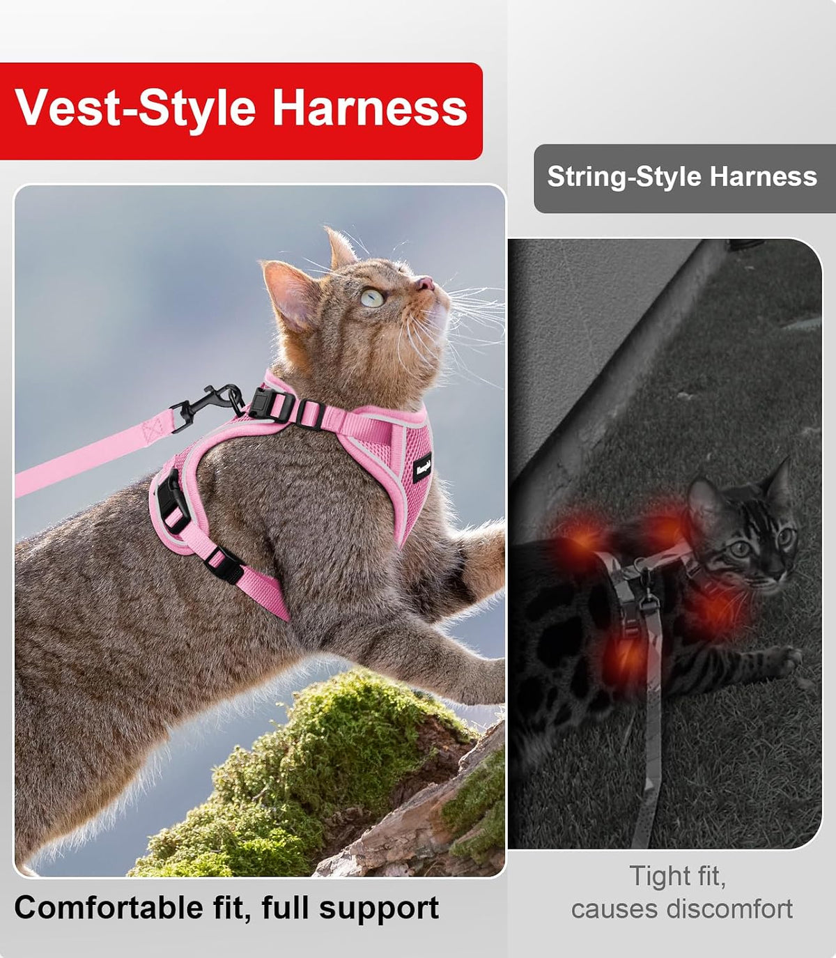 Cat Harness and Leash for Walking Escape Proof Soft Adjustable Cat - Pink / XS (4-6lb) - image 3