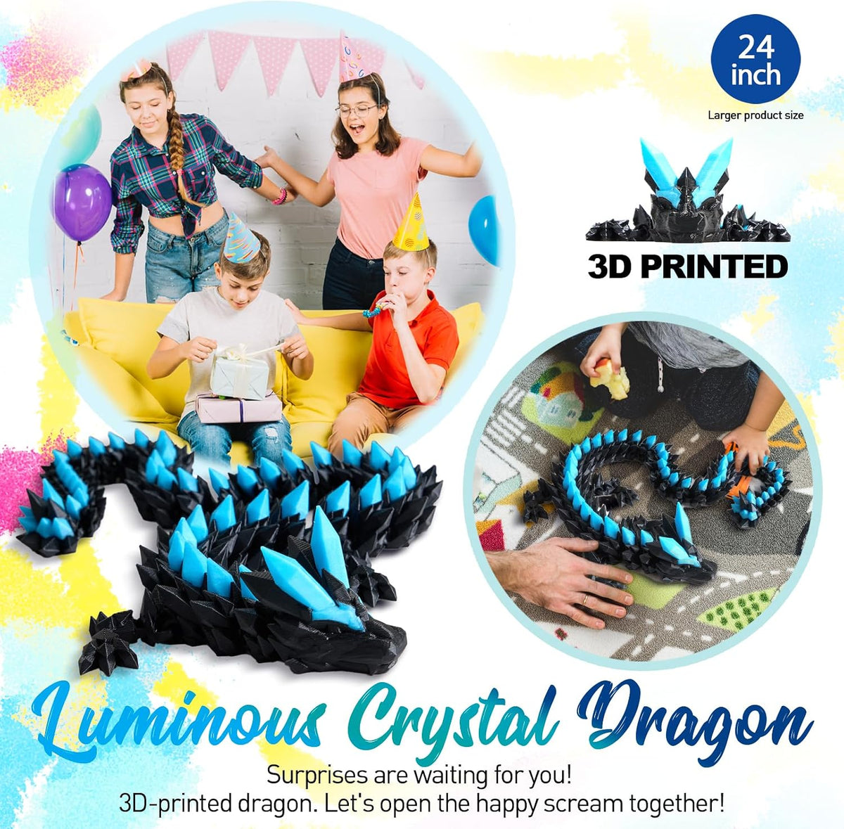 24" Large 3D Printed Dragon - Luminous Blue / 24 inch - image 2