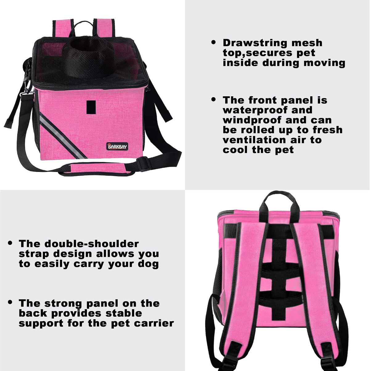 Pet Carrier Bicycle Basket Bag Pet Carrier/Booster Backpack for Dogs - Pink Carnation / 10.6"L x 11.4"W x 11.4"H - image 4