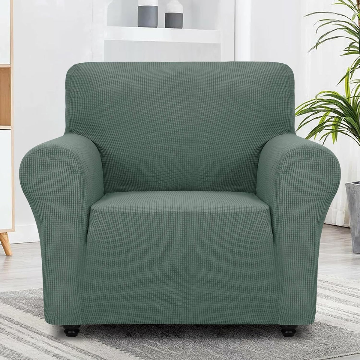Super Stretch Couch Cover Universal Sofa Covers with Elastic Bottom - Pea Green / Small (30"-47") - image 2
