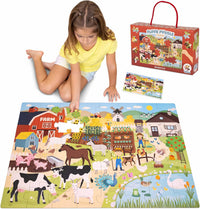 BONNYCO Giant Floor Puzzles for Kids of Jungle Animals with 48 Large - Farm