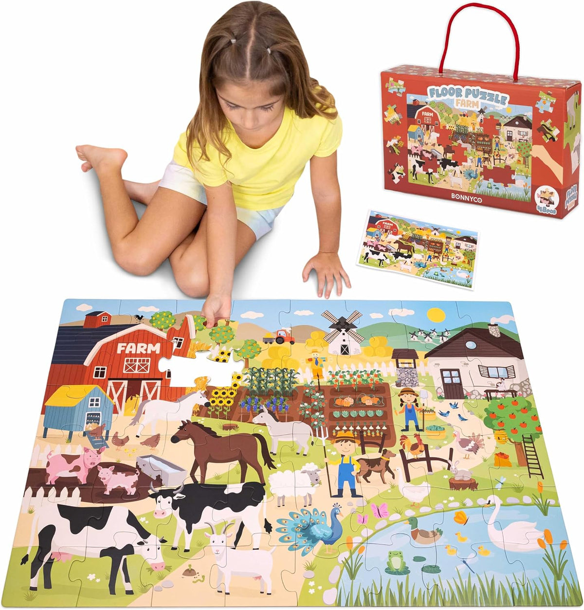 BONNYCO Giant Floor Puzzles for Kids of Jungle Animals with 48 Large - Farm