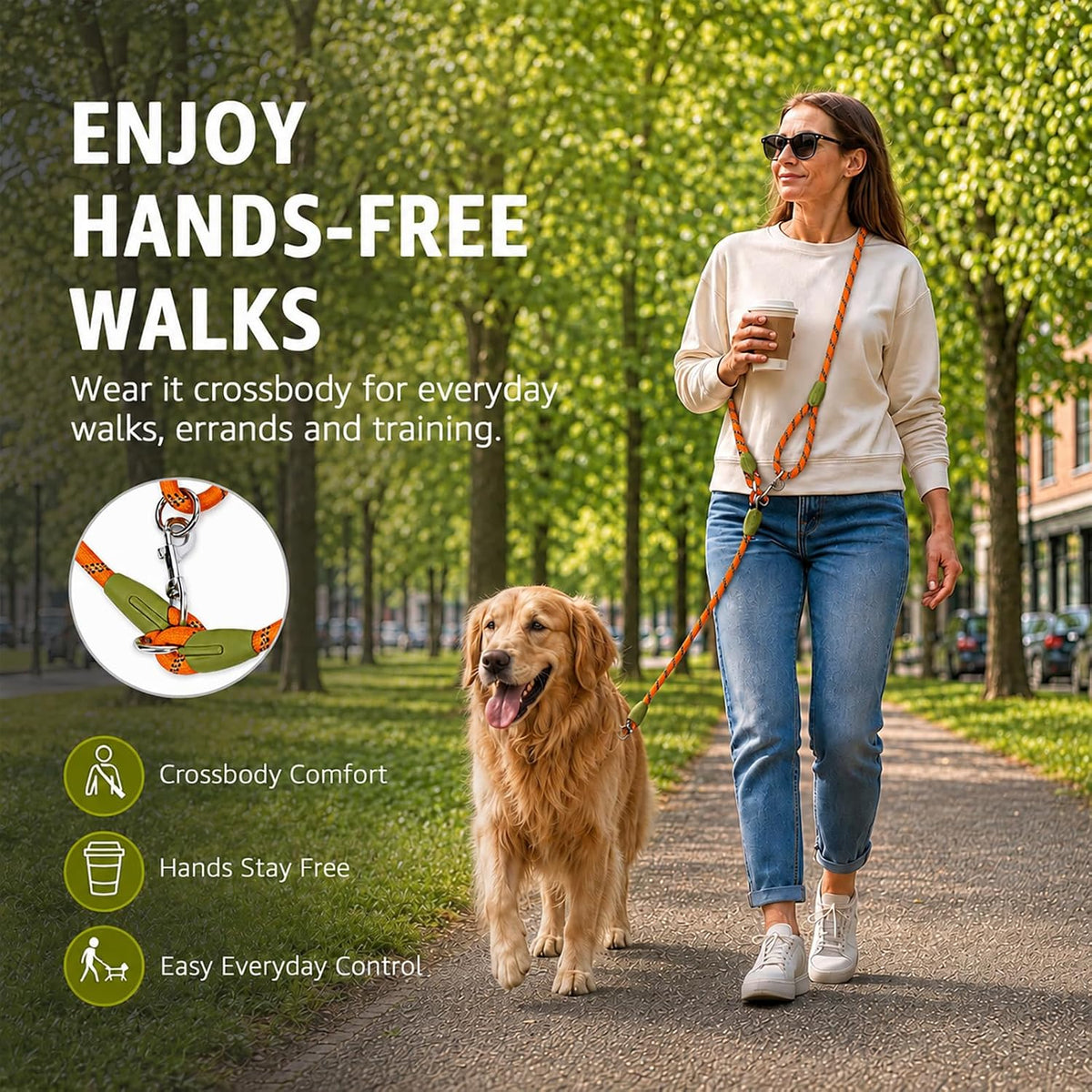 Hands Free Dog Leash Crossbody Dog Running Leash Handsfree Pet Rope - Orange / For Single Dog - image 2