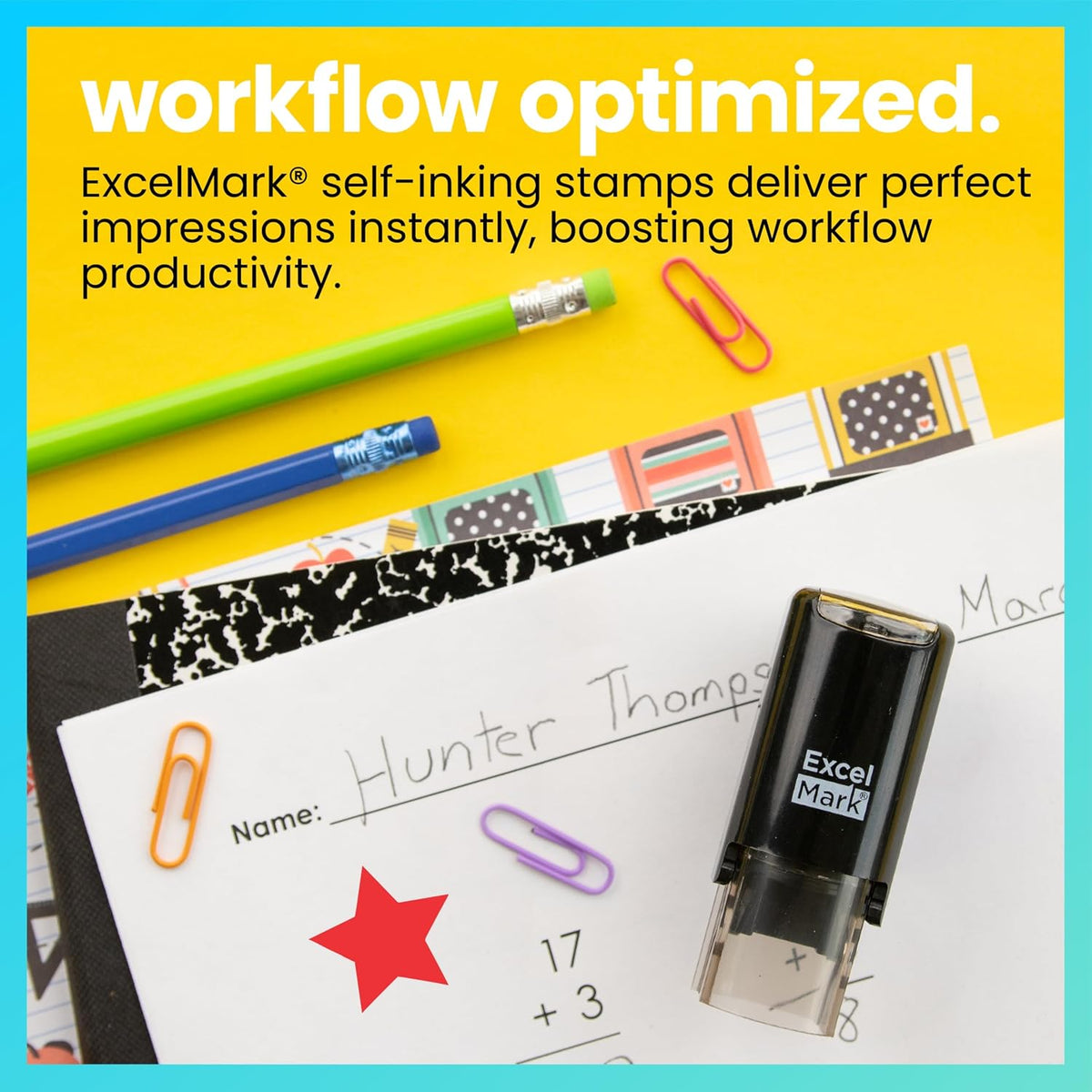 ExcelMark Round Teacher Stamp, RED Ink - SOLID STAR - image 2