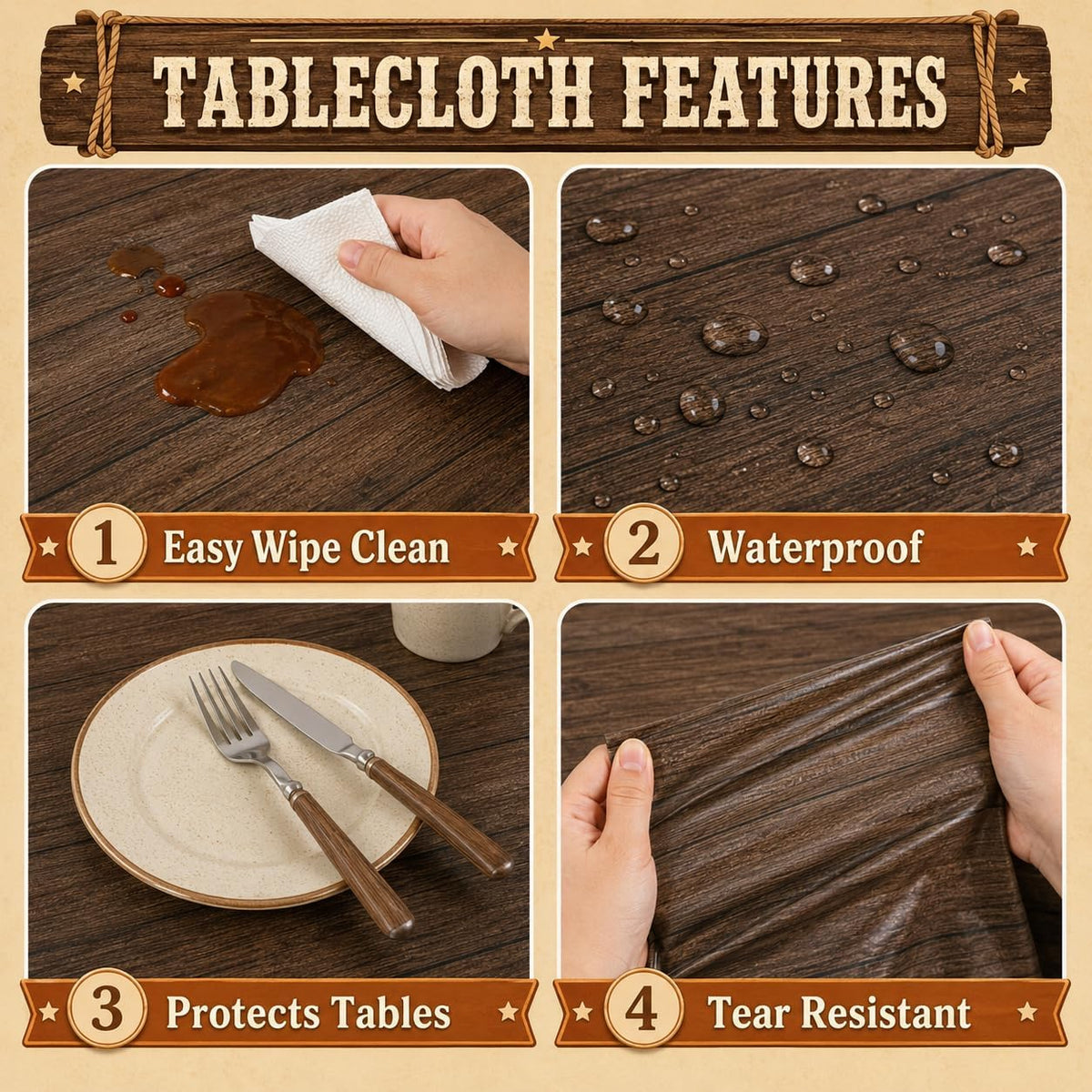LINHAXM 3 Pack Brown Wood Grain Tablecloths - Western - image 3