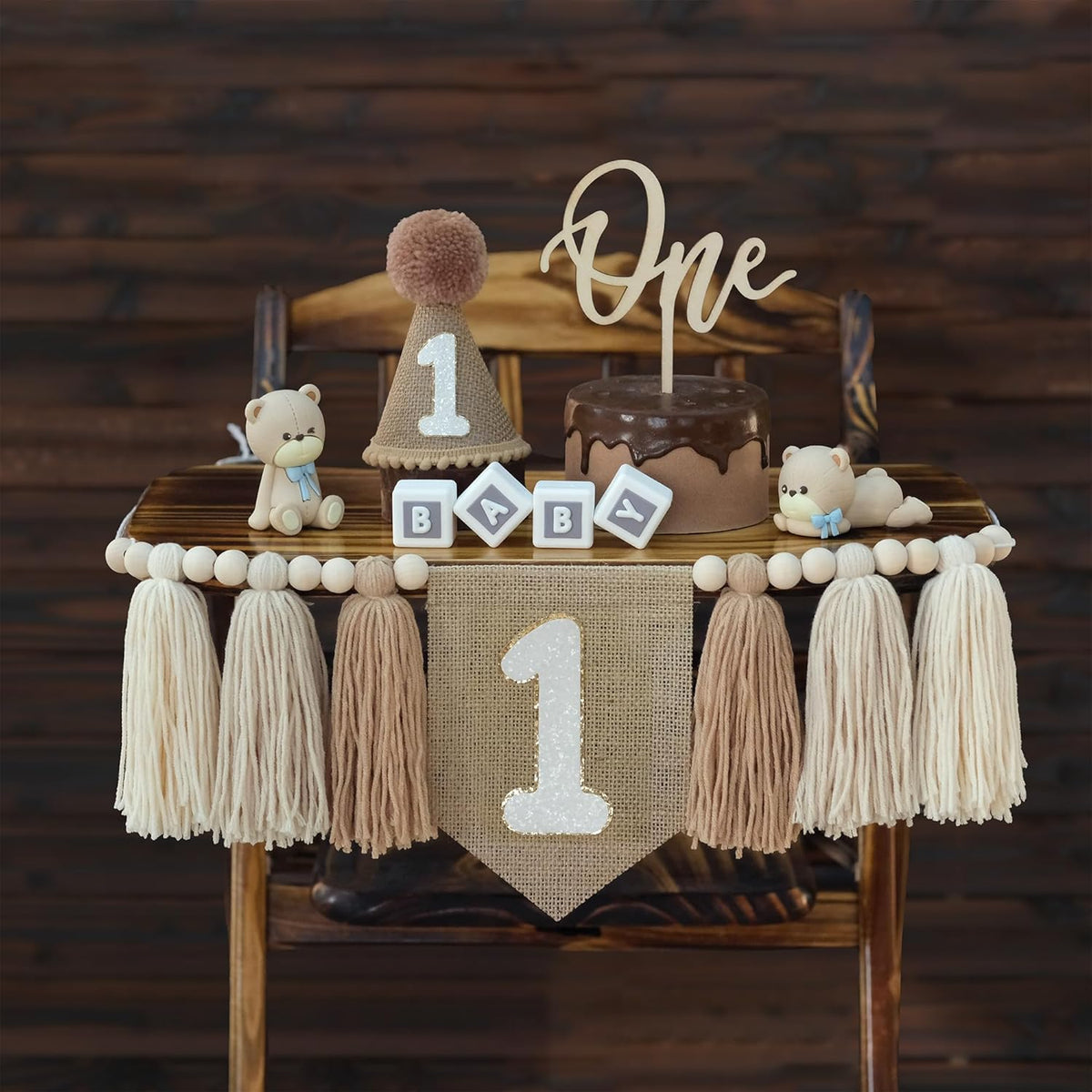 DCJHFJ First Birthday Decorations for Boy Highchair Banner One - Brown Banner