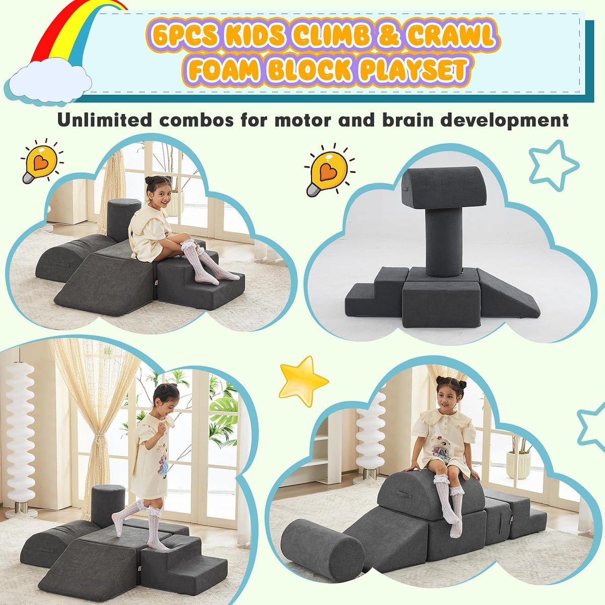 jela 6-piece soft foam climbing blocks for toddlers in brown - view 8