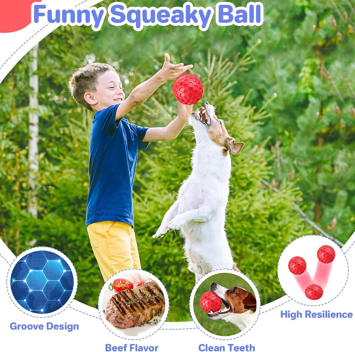 DISSKNIC Indestructible Squeaky Dog Ball, Relieves Anxiety - Large / Red - image 4