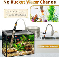 hygger Bucket-Free Aquarium Water Change Kit Metal Faucet Connector Fish Tank Vacuum Siphon Gravel Cleaner with Long Hose 25FT Drain & Fill