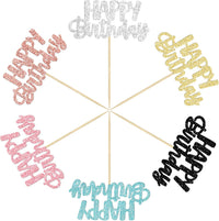 Gyufise 24Pcs Happy Birthday Cupcake Toppers Gold Glitter Celebrating - 6 Colors - image 3