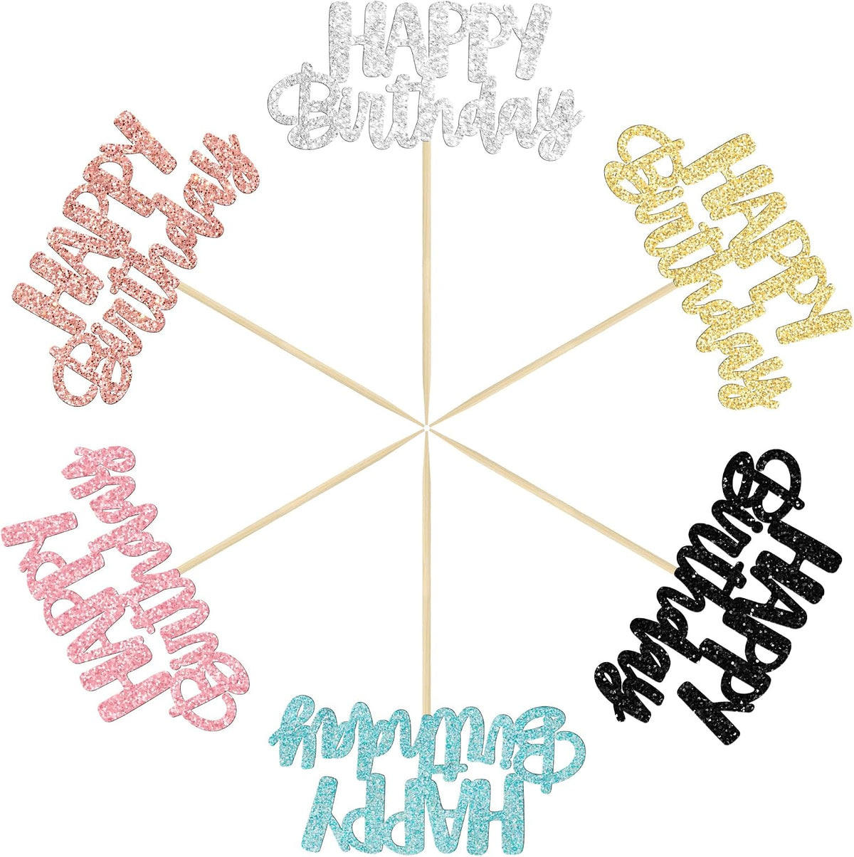 Gyufise 24Pcs Happy Birthday Cupcake Toppers Gold Glitter Celebrating - 6 Colors - image 3