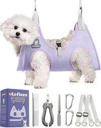 Dog Grooming Hammock Harness for Dogs & Cats with Pet Nail Clipper Trimmer - Cat Hanger Sling for Trimming Clipping Nails- Dog Hammock Restraint Bag for Small Medium Large pet （ Purple S）