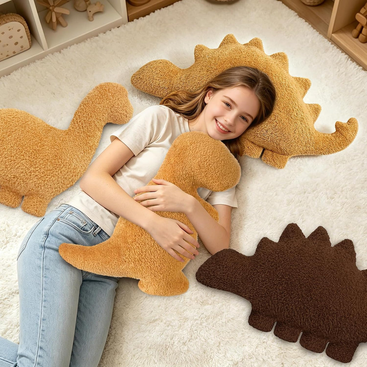 Dino Nugget Pillow Plush, Dinosaur Chicken Plush Nuggets Pillow Funny Birthday Gifts for Boys - Golden Kentrosaurus / Large - image 3