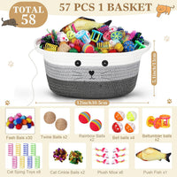 Zopeal 58 Pcs Cat Toy Set with Storage Basket Indoor, Grey - Multicolor / 12 Inch - image 2
