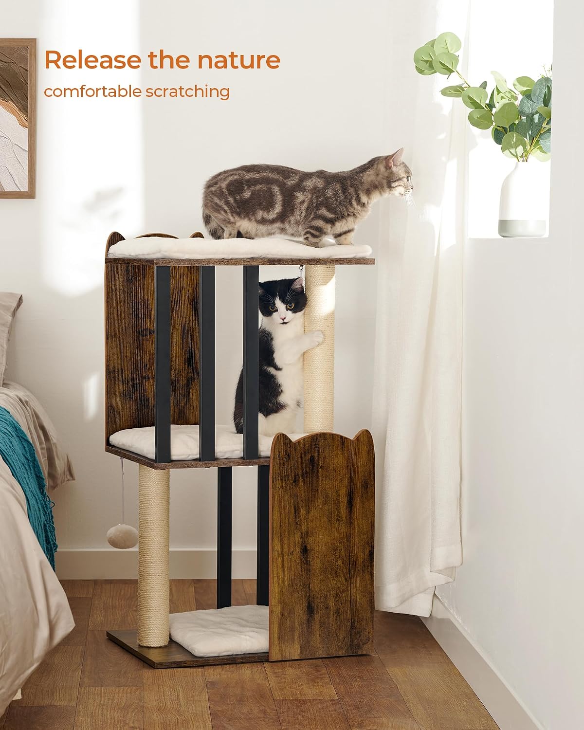 Modern Cat Tree for Large Cats, Full Sisal Cat Scratching Post – Essentials for Cats - Rustic Brown / 19.1"L x 13.8"W x 35.4"H - image 3