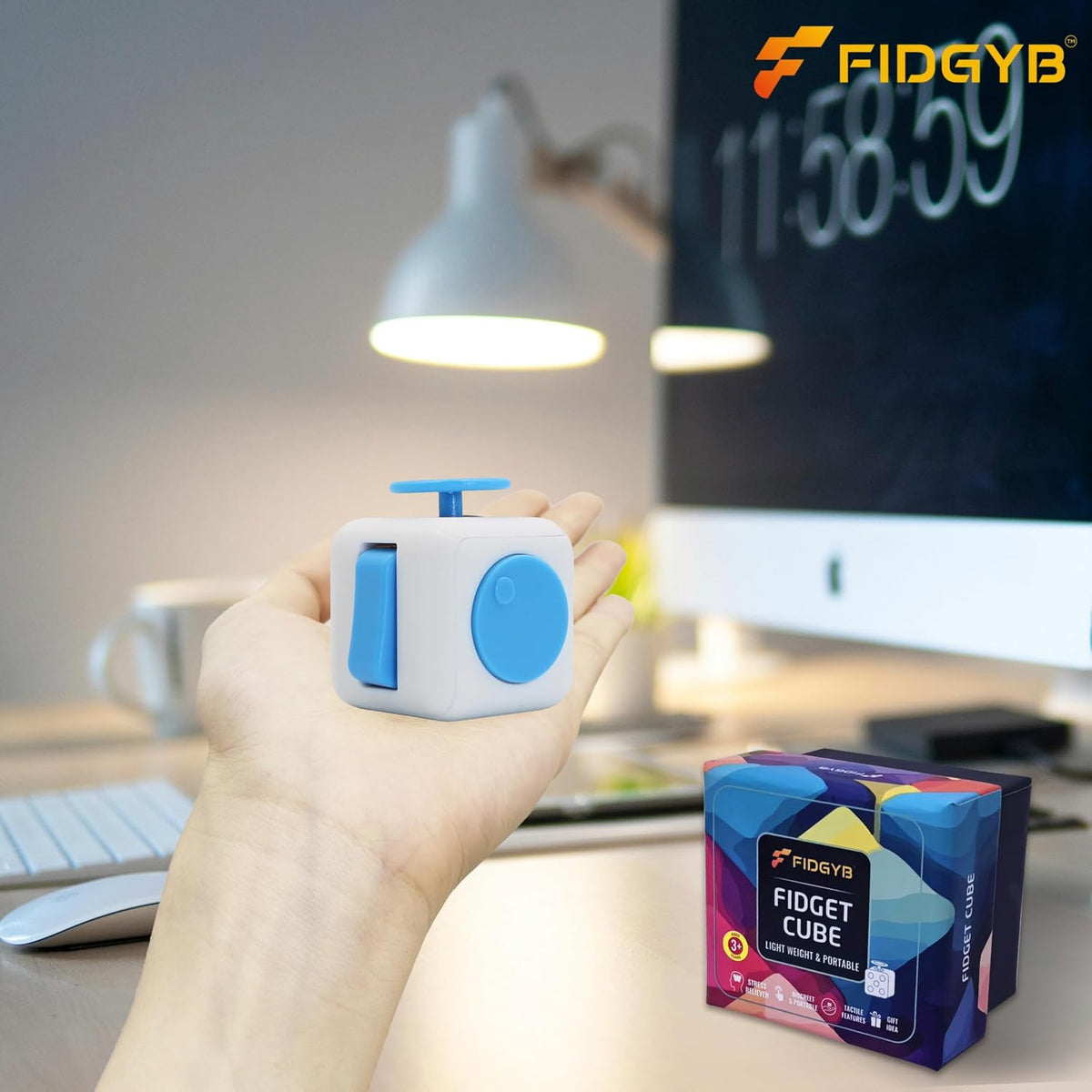 Cube Fidget Toy for Adults & Kids, Smooth - Whiblue - image 4
