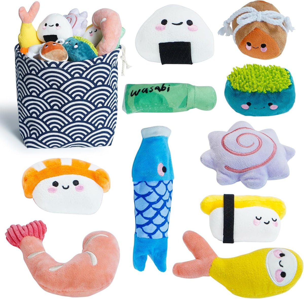 Nocciola Squeaky Bread Stuffed Dog Toys Pack - Sushi