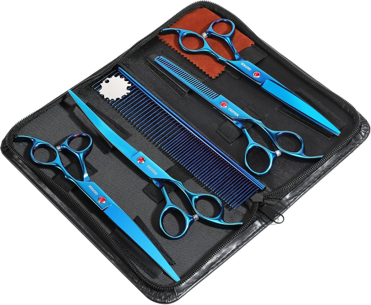 GEMEK 7 inch titanium dog grooming scissors set with comb, case and cleaning cloth - view 2