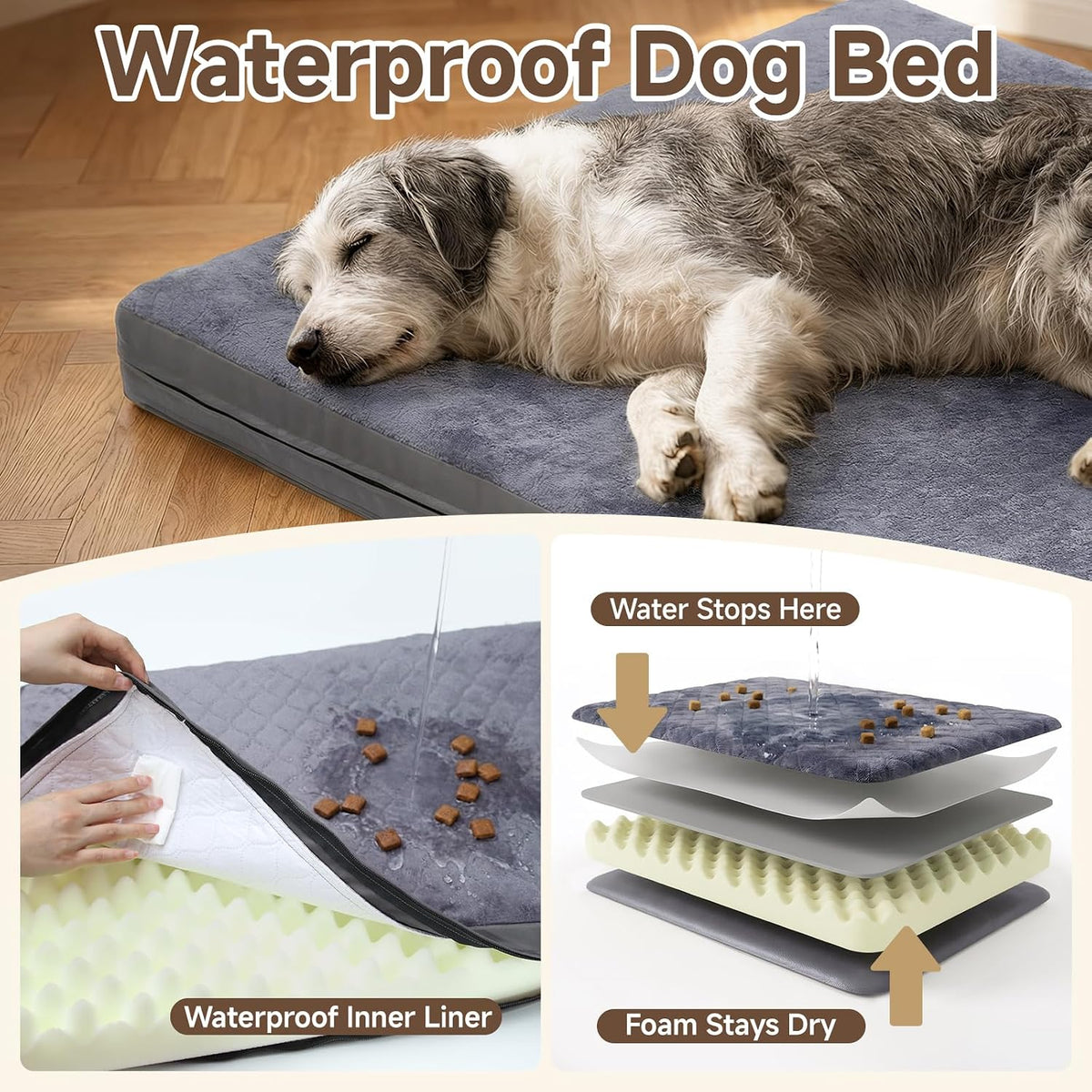 Waterproof Dog Crate Bed Pad - Dark Grey / 47"W x 29"L x 4"H - image 2