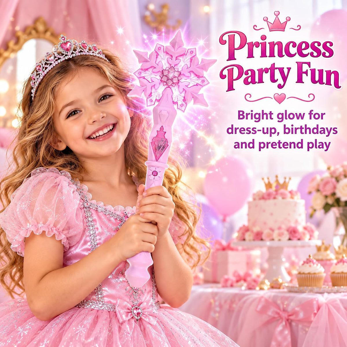 Joinpaya light up snowflake wand in pink with glowing snowflake tip - view 7