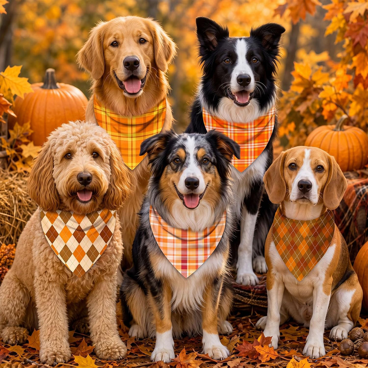 50 Pcs Halloween Dog Bandanas Bulk - 25.6 x 17.7 x 17.7 Inch / Fall Plaid / 200 - image 3