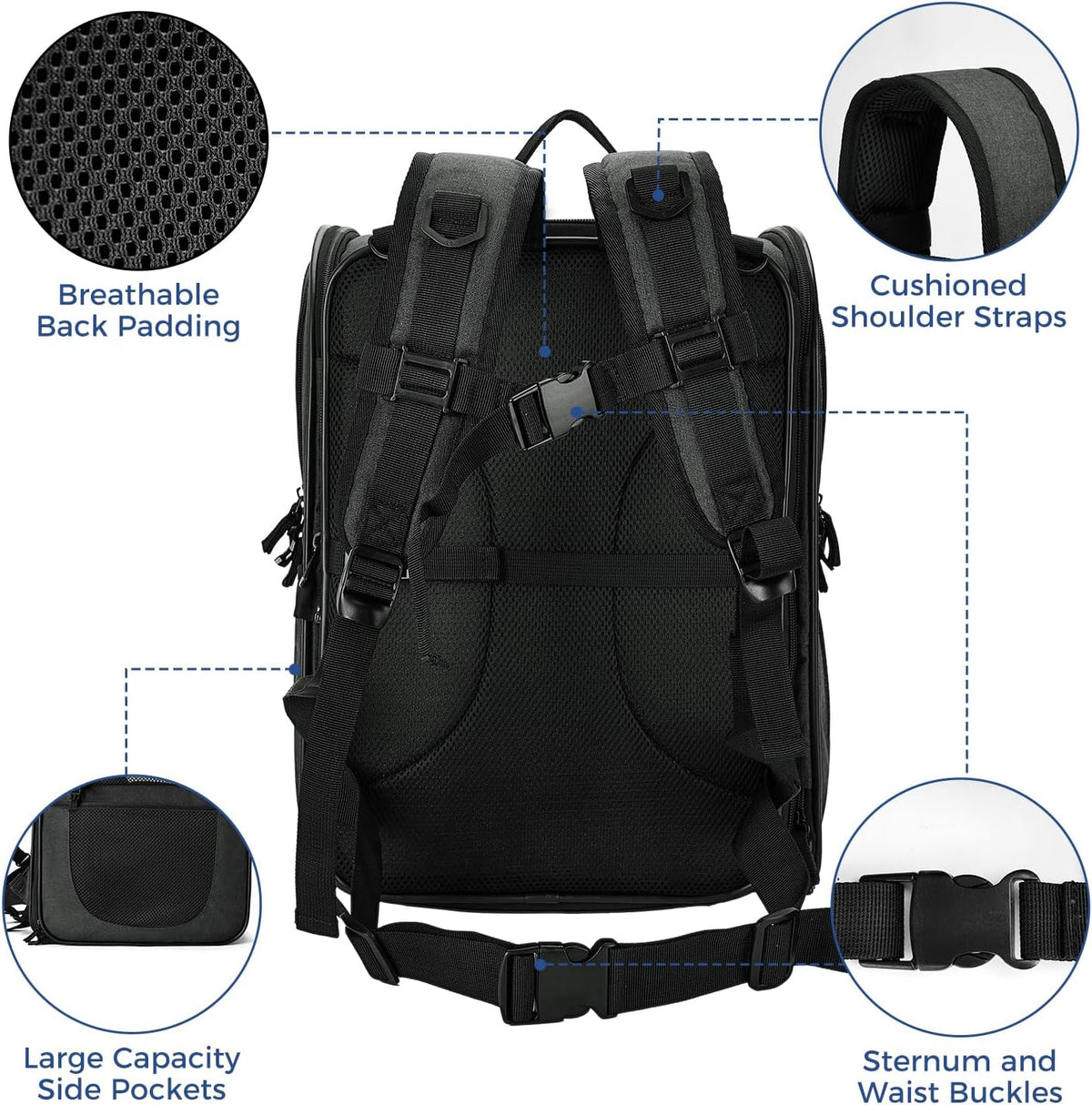 Apollo Walker Cat Backpack Carrier, Support Frame - Black / Large-Expandable - image 4